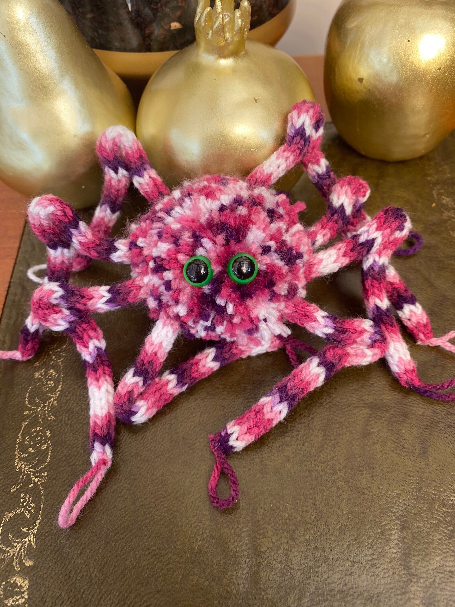 Knitted Spider Pink and White Cutey Crawly Plush Pom Pom Etsy