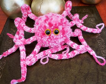 Knitted Spider Pink and White Cutey Crawly Plush with Yellow eyes