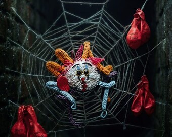 Pennywise 1990 Spindel Fan Art Stickad Söt Krypande Tim Curry Plyschclown Pom-Pom med Röd Ballong