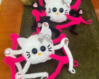 Hello Kitty Knitted Spider Plush Cutey Crawly Pom Pom Decoration Pink and Black Fan Art