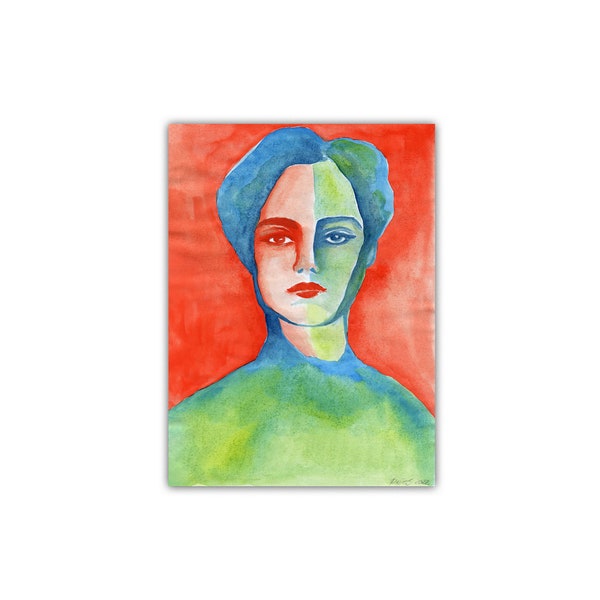 Original Illustration Frau Portrait / 21 x 29,5 cm / Zeichnung Aquarell