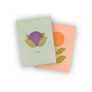 Retro Flowers Karten Set D / 2 Stück Grußkarten Glückwunschkarten Geburtstag / Flower Power Blumen Retro 70er Jahre