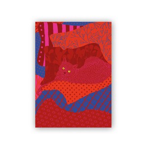 Katze auf Bett / Grußkarte / Postkarte