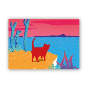 Katze am Meer / Kaktus / Grußkarte / Postkarte