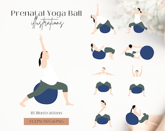 Prenatal Yoga Ball Woman Abstract Poses, Abstract Yoga Ball Pregnant Woman Poses, Pregnancy Yoga Ball Poses, Maternity Yoga Ball Poses