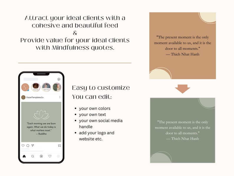 Mindfulness Quotes Instagram Posts | Mindfulness Quotes Social Media Posts | Quotes for Instagram | Instagram Templates | Canva Templates
