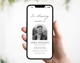 Funeral Digital Invite | In Loving Memory | Electronic Funeral Invitation | Obituary Celebration of Life Funeral | Canva