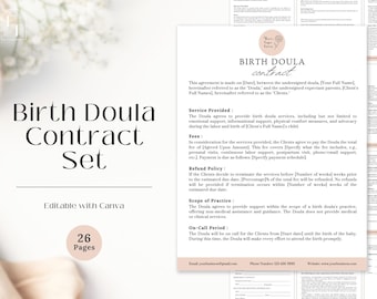 Birth Doula Contract Bundle | Doula Contract | Doula Service Agreement | Doula Client Intake Form | Doula Templates
