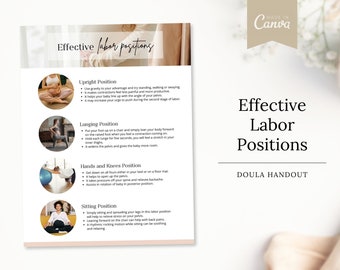 Effective Labor Positions | Doula Handout | Doula Canva Template | Canva | Birth Worker Handout | Doula Guide