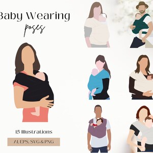 Bebé usando poses, Doula bebé usando poses, imágenes prediseñadas de doula posparto, imágenes prediseñadas de doula posnatal, dibujo abstracto de bebé recién nacido