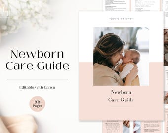 Newborn Care Guide | Postpartum Doula, 55 Pages (Canva Editable, Digital Download)