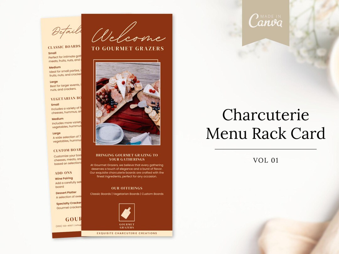 What Is Menu Rack Charcuterie Menu Rack Card | Editable Canva Template (11x4.5 Inches) - Etsy