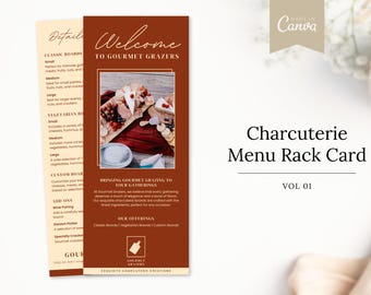 Charcuterie Menu Rack Card | Editable Canva Template (11x4.5 Inches)