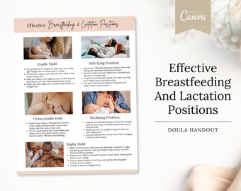 Effective Breastfeeding And Lactation Positions | Doula Handout | Doula Canva Template | Canva | Birth Worker Handout | Doula Guide