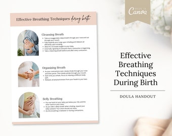 Effective Breathing Techniques Doula Handout | Doula Template | Breathing Tips Birth Doula | Canva | Labor and Birth Breathing Techniques