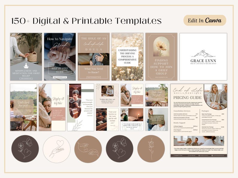 End of Life Doula Bundle | End of Life Doula Pricing Guide | End of Life Doula Logo | End of Life Doula Social Media Posts | Business Bundle