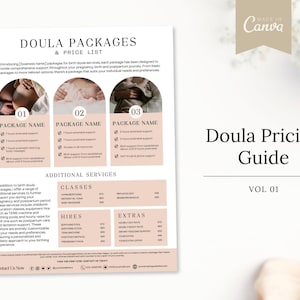 Doula Pricing Guide | Doula Guide | Doula Handout | Doula Canva Template | Canva | Birth Worker Handout | Doula Guide