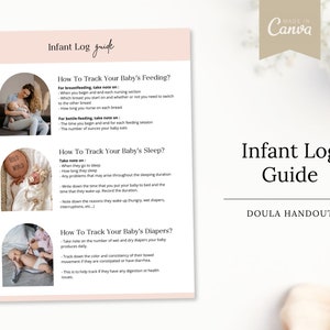 Infant Log Guide | Doula Handout | Doula Canva Template | Canva | Birth Worker Handout | Doula Guide