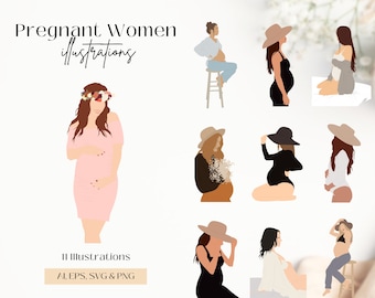 Stylish Pregnant Abstract Women, Pregnant Women Illustration, Maternity Abstract Women, Pregnant Women Clipart, Abstract Boho Mom