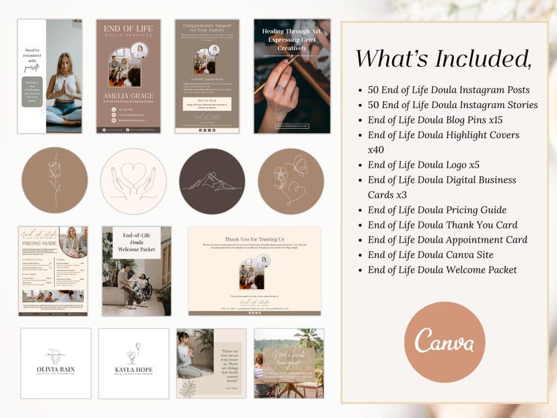 End of Life Doula Bundle | End of Life Doula Pricing Guide | End of Life Doula Logo | End of Life Doula Social Media Posts | Business Bundle