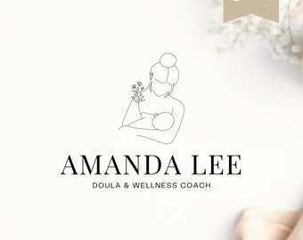 Minimalist Doula Logo Template, Birth Worker Branding (Canva)