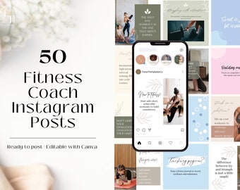Fitness Coach Instagram Posts | 50 Canva Templates (Digital Download)
