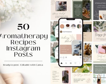 Aromatherapy Recipes Instagram Posts | Aromatherapy Recipes Social Media Posts | Recipes for Instagram | Instagram Templates | Canva