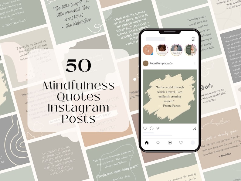Mindfulness Quotes Instagram Posts | Mindfulness Quotes Social Media Posts | Quotes for Instagram | Instagram Templates | Canva Templates