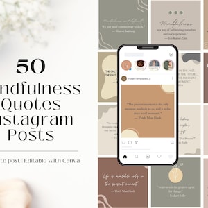 Mindfulness Quotes Instagram Posts | Mindfulness Quotes Social Media Posts | Quotes for Instagram | Instagram Templates | Canva Templates