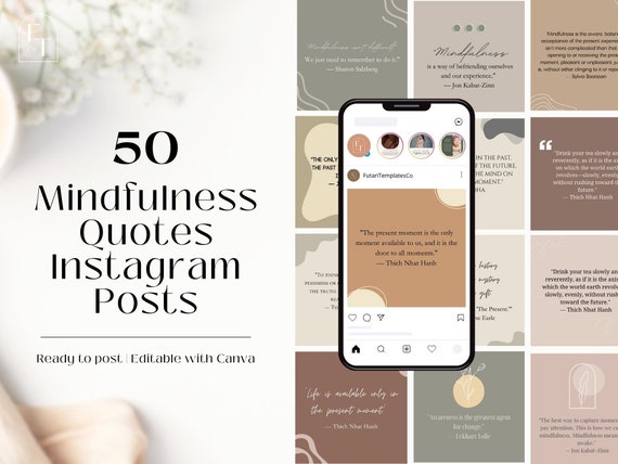 Mindfulness Quotes Instagram Posts | Canva Templates (Digital Download)