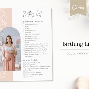Birthing List | Doula Handout | Doula Canva Template | Canva | Birth Worker Handout | Doula Guide