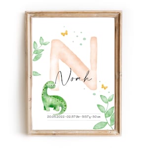 personalisiertes Geburtsposter Dinos | digitale Datei oder Print | Wanddeko | Wandbild | Kinderzimmer | Geschenk zur Geburt