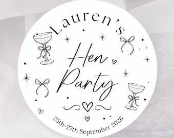 Personalised Hen Party Favour stickers, bachelorette stickers, goodie bag stickers