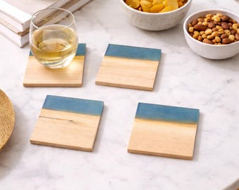 Maple with blue epoxy coasters | set of 4 | handmade