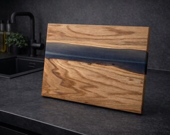 European oak and lux blue epoxy resin serving board | handmade