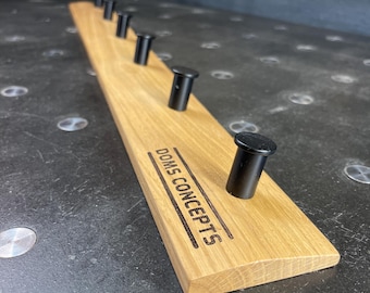 Solid Oak Coat Hanger with Black Metal Hooks