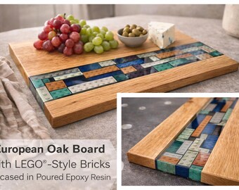 Handmade Oak & Epoxy LEGO Brick Serving Board | Creative Kitchen Decor