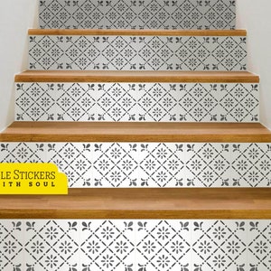 Geometric Stair Riser Stickers, Gray Scale, Removable Stair Riser, Tile Decals, Peel & Stick, Stair Riser Deco Strips - 47"1/4 | 120cm width