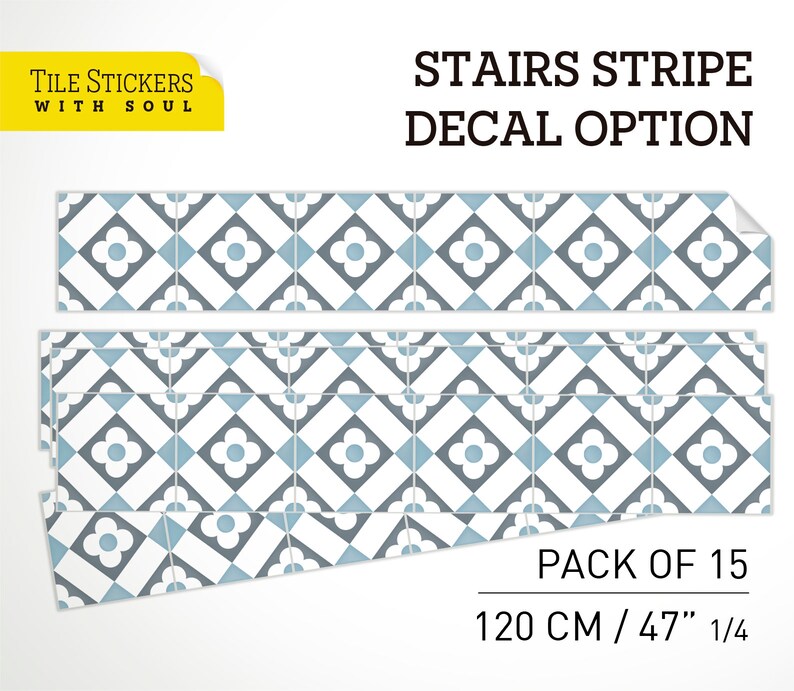 4714 Tile Decals Stair Riser Stickers Removable Stair Riser Stair Riser Deco Strips Stair Riser Decals 120cm width Peel /& Stick
