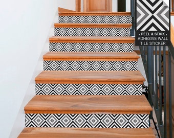 Stair Riser Panel, Vinyl Strips, Stair Riser Tiles, Vinyl Strips Removable, Sticker Peel & Stick - 47&quot;1/4 | 120cm Width, 15 Strips.