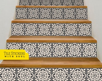 Stair Riser Stickers, Removable Stair Riser, Tile Decals, Peel & Stick, Stair Riser Deco Strips - 47&quot;1/4 | 120cm width