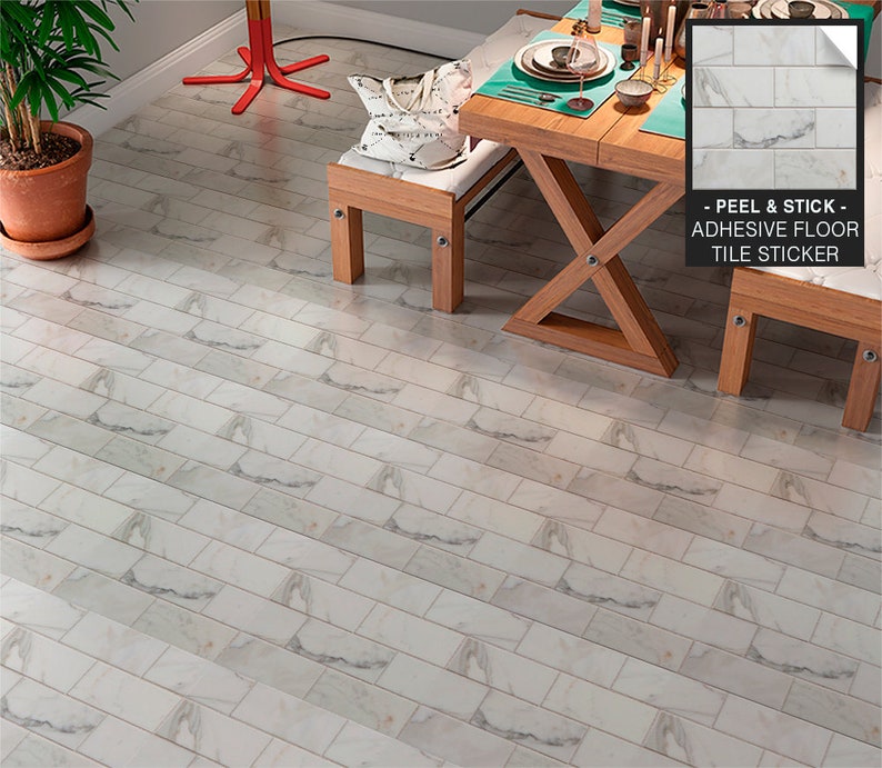 Subway Tiles Calacata Marble Floor Tile Sticker Tile Decal Etsy