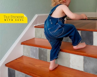 Old Stair Risers, Old Tile Stair Risers, Vinyl Strips Removable, Sticker Peel & Stick - 47"1/4 | 120cm Width, 15 Strips.