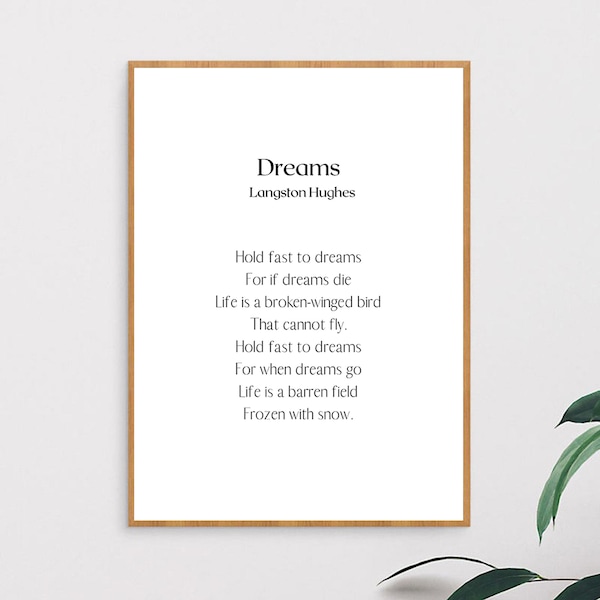 Dreams - Langston Hughes, Digital Download, Wall Decor, Printable Wall Art, Black White Minimal, Deco,Gift