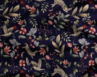 Watercolor Bunnies Flowers Softshell Fabric: 300gsm Jacket Material