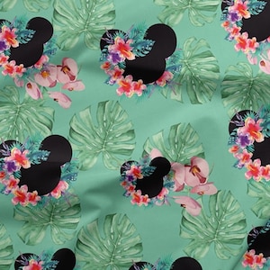 Softshell Fabric | Soft shell | jacket fabric | 300gsm | jacket fabric | fabric by yard  Watercolor bunny| mouse flowers mint monster leaves