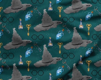 Wizard School Waterproof Canvas Fabric: Magic Potions, Hats, Keys