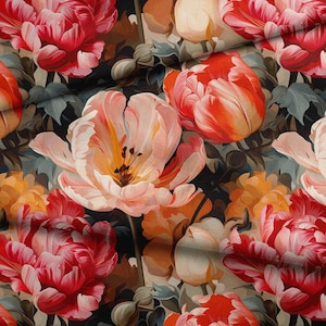 tulipani Tela impermeabile / Tessuto Codura / Tessuto in tela impermeabile / 200g / tessuto per giacche / tessuto tagliato su misura / fiori / motivo grande