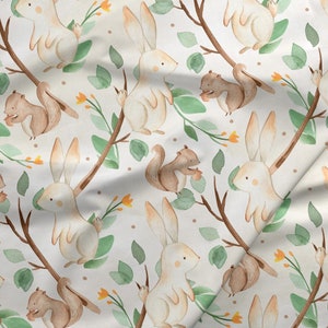 Softshell Fabric | Soft shell | jacket fabric | 300gsm | custom printed | jacket fabric | fabric by yard  Watercolor bunny| squirrel animals