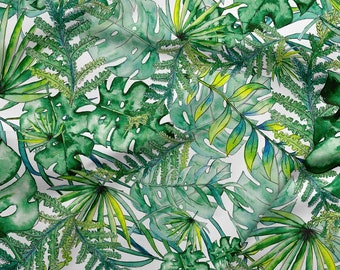 Waterdichte canvasstof: jungle-monsterabladprint, 200 g